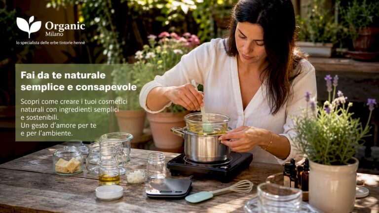 Una donna alle prese con la creazione di cosmetici naturali fatti in casa, direttamente nella sua cucina.
