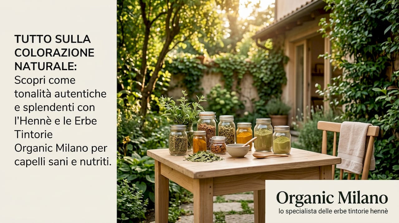 Linea di prodotti a base di erbe tintorie e materiali informativi sulla colorazione naturale dei capelli