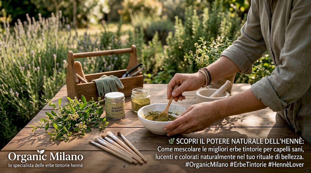 Le mani all'opera, mentre mescolano l’hennè utilizzando strumenti tradizionali.