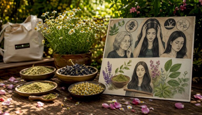 Composizione delle erbe tintorie e panoramica sulle principali cause dell’incanutimento dei capelli