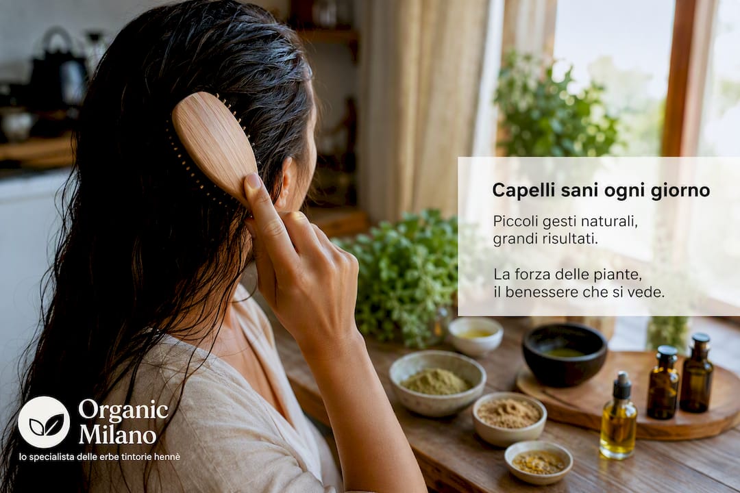 Mano che pettina i capelli con prodotti naturali vicino